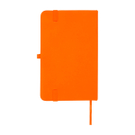 Caderno de capa dura, revestimento de toque macio, folhas A6 pautadas cor cor-de-laranja segunda vista traseira