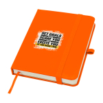 Caderno de capa dura, revestimento de toque macio, folhas A6 pautadas cor cor-de-laranja vista impressão tampografia