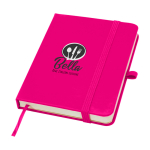 Caderno de capa dura, revestimento de toque macio, folhas A6 pautadas cor cor-de-rosa vista impressão tampografia