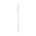 Caneta de plástico reciclado com bola e clipe, tinta preta cor branco vista lateral