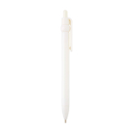 Caneta de plástico reciclado com bola e clipe, tinta preta cor branco segunda vista com lateral