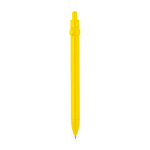 Caneta de plástico reciclado com bola e clipe, tinta preta cor amarelo segunda vista traseira