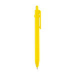 Caneta de plástico reciclado com bola e clipe, tinta preta cor amarelo segunda vista com lateral
