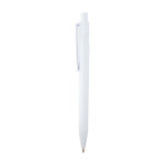 Caneta sofisticada de plástico reciclado, tinta preta cor branco vista lateral