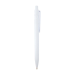 Caneta sofisticada de plástico reciclado, tinta preta cor branco segunda vista com lateral