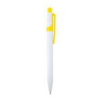 Caneta sofisticada de plástico reciclado, tinta preta cor amarelo segunda vista com lateral