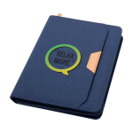 Porta-fólio de plástico reciclado arredondado, folhas A5 pautadas cor azul-marinho