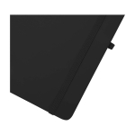 Caderno com capa dura com orifício para telemóvel, folhas A5 pautadas cor preto vista detalhe 1