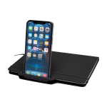 Caderno com capa dura com orifício para telemóvel, folhas A5 pautadas cor preto terceira vista