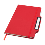 Caderno com capa dura com orifício para telemóvel, folhas A5 pautadas cor vermelho
