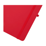 Caderno com capa dura com orifício para telemóvel, folhas A5 pautadas cor vermelho vista detalhe 1