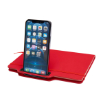 Caderno com capa dura com orifício para telemóvel, folhas A5 pautadas cor vermelho terceira vista