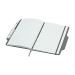 Caderno com capa dura com orifício para telemóvel, folhas A5 pautadas cor cinzento segunda vista
