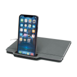 Caderno com capa dura com orifício para telemóvel, folhas A5 pautadas cor cinzento terceira vista