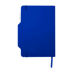 Caderno com capa dura com orifício para telemóvel, folhas A5 pautadas cor azul real segunda vista traseira