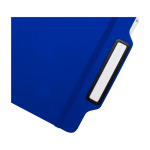 Caderno com capa dura com orifício para telemóvel, folhas A5 pautadas cor azul real vista detalhe 1