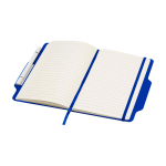 Caderno com capa dura com orifício para telemóvel, folhas A5 pautadas cor azul real segunda vista