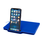 Caderno com capa dura com orifício para telemóvel, folhas A5 pautadas cor azul real terceira vista