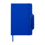 Caderno com capa dura com orifício para telemóvel, folhas A5 pautadas cor azul real quarta vista