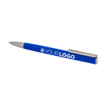 Caneta de alumínio reciclado com clipe prateado, tinta azul cor azul terceira vista