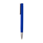 Caneta de alumínio reciclado com clipe prateado, tinta azul cor azul vista lateral