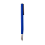 Caneta de alumínio reciclado com clipe prateado, tinta azul cor azul segunda vista com lateral