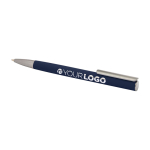 Caneta de alumínio reciclado com clipe prateado, tinta azul cor azul-marinho terceira vista