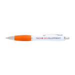 Caneta de plástico reciclado curva com pega, tinta preta cor cor-de-laranja