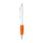 Caneta de plástico reciclado curva com pega, tinta preta cor cor-de-laranja vista lateral