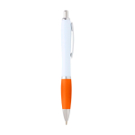 Caneta de plástico reciclado curva com pega, tinta preta cor cor-de-laranja segunda vista com lateral