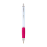 Caneta de plástico reciclado curva com pega, tinta preta cor cor-de-rosa