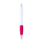 Caneta de plástico reciclado curva com pega, tinta preta cor cor-de-rosa segunda vista traseira