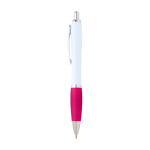 Caneta de plástico reciclado curva com pega, tinta preta cor cor-de-rosa vista lateral