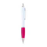 Caneta de plástico reciclado curva com pega, tinta preta cor cor-de-rosa segunda vista com lateral
