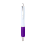 Caneta de plástico reciclado curva com pega, tinta preta cor roxo