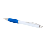 Caneta de plástico reciclado curva com pega, tinta preta cor azul pastel segunda vista