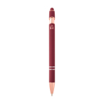 Caneta de alumínio reciclado detalhes rose gold, tinta azul cor bordeaux segunda vista traseira