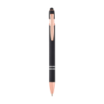Caneta de alumínio reciclado detalhes rose gold, tinta azul cor preto