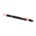 Caneta de alumínio reciclado detalhes rose gold, tinta azul cor preto segunda vista