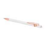 Caneta de alumínio reciclado detalhes rose gold, tinta azul cor branco segunda vista