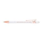 Caneta de alumínio reciclado detalhes rose gold, tinta azul cor branco vista impressa logo 2