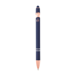 Caneta de alumínio reciclado detalhes rose gold, tinta azul cor azul-marinho segunda vista traseira