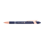Caneta de alumínio reciclado detalhes rose gold, tinta azul cor azul-marinho vista impressa logo 2