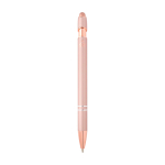 Caneta de alumínio reciclado detalhes rose gold, tinta azul cor rosa pastel segunda vista traseira