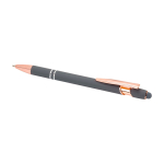 Caneta de alumínio reciclado detalhes rose gold, tinta azul cor cinzento topo segunda vista