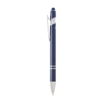 Caneta de alumínio reciclado com ponteira táctil, tinta azul cor azul-marinho vista lateral