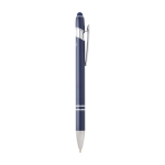 Caneta de alumínio reciclado com ponteira táctil, tinta azul cor azul-marinho segunda vista com lateral
