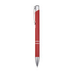 Caneta de alumínio reciclado com acabamento lacado, tinta azul cor vermelho vista lateral