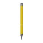 Caneta de alumínio reciclado com acabamento lacado, tinta azul cor amarelo segunda vista traseira