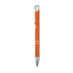 Caneta de alumínio reciclado com acabamento lacado, tinta azul cor cor-de-laranja vista lateral